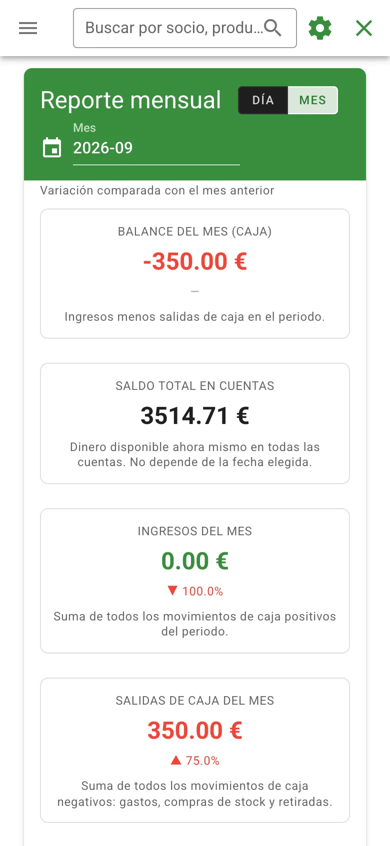 Reporte mensual del club consultado desde el móvil